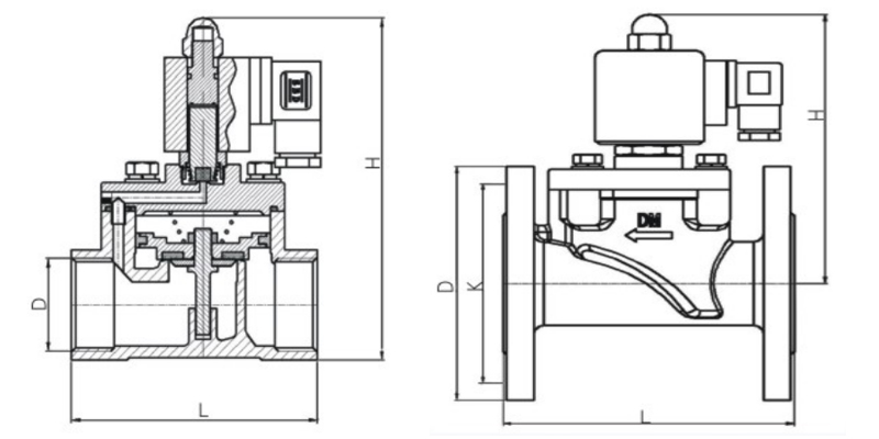 鑄鋼法蘭水用電磁閥結(jié)構(gòu)圖 鑄鋼法蘭水用電磁閥結(jié)構(gòu)圖